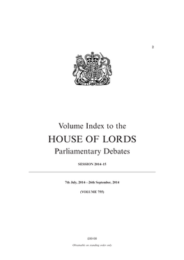 HOUSE of LORDS Parliamentary Debates