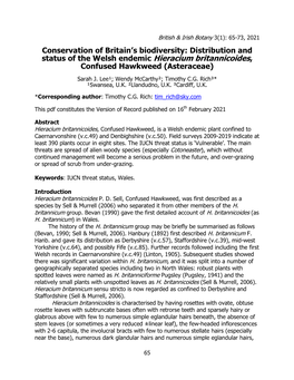 Distribution and Status of the Welsh Endemic Hieracium Britannicoides, Confused Hawkweed (Asteraceae)