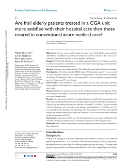 Are Frail Elderly Patients Treated in a CGA Unit More Satisfied with Their Hospital Care Than Those Treated in Conventional Acute Medical Care?