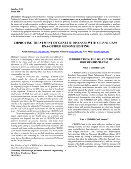 Improving Treatment of Genetic Diseases with Crispr-Cas9 Rna-Guided Genome Editing