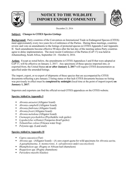 Changes to CITES Species Listings