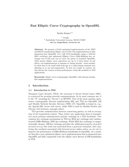 Fast Elliptic Curve Cryptography in Openssl