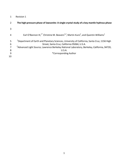 1 Revision 1 1 the High-Pressure Phase of Lawsonite