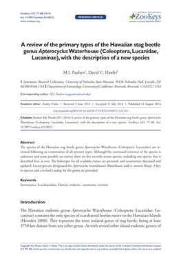 ﻿A Review of the Primary Types of the Hawaiian Stag Beetle Genus