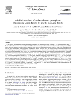 A Ballistics Analysis of the Deep Impact Ejecta Plume: Determining Comet Tempel 1’S Gravity, Mass, and Density