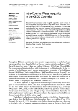 Intra-Country Wage Inequality in the OECD Countries 341 Technological Knowledge (Acemoglu 1998, 2003; Elias Dinopoulos and Paul Seger- Strom 1999; Afonso 2012)