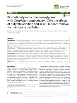 Bio-Butanol Production from Glycerol with Clostridium