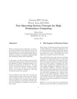 Seminar HPC Trends Winter Term 2017/2018 New Operating System Concepts for High Performance Computing