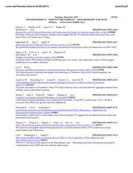 MARTIAN METEORITES: GEOCHEMISTRY and SUCH 6:00 P.M