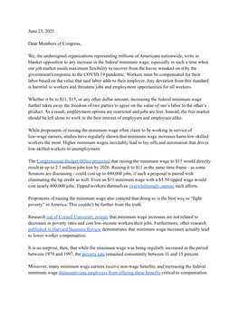 Minimum Wage Coalition Letter Freedomworks