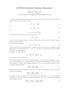 6CCP3212 Statistical Mechanics Homework 1