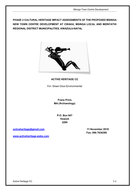 Assessments of the Proposed Msinga New Town Centre Development at Cwaka, Msinga Local and Mzinyathi Regional District Municipalities, Kwazulu-Natal