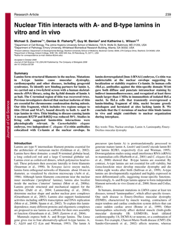 Nuclear Titin Interacts with A- and B-Type Lamins in Vitro and in Vivo