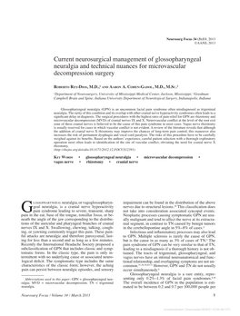 Current Neurosurgical Management of Glossopharyngeal Neuralgia and Technical Nuances for Microvascular Decompression Surgery