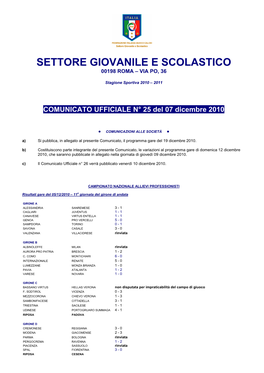 Settore Giovanile E Scolastico 00198 Roma – Via Po, 36