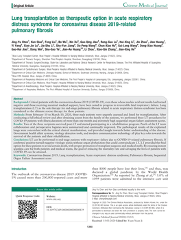 Lung Transplantation As Therapeutic Option in Acute Respiratory Distress Syndrome for Coronavirus Disease 2019-Related Pulmonary ﬁbrosis