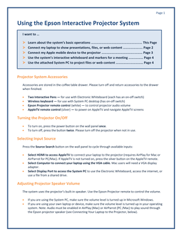 Using the Epson Interactive Projector System