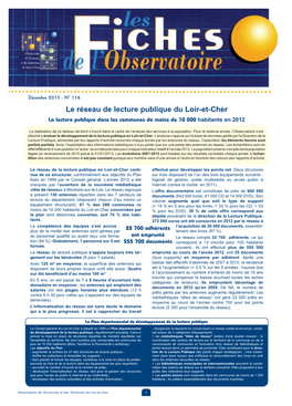 Le Réseau De Lecture Publique Du Loir-Et-Cher La Lecture Publique Dans Les Communes De Moins De 10 000 Habitants En 2012