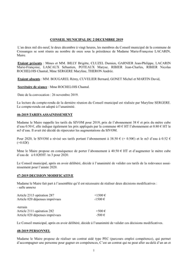 Compte Rendu Du Conseil Municipal Du 12 Décembre 2019 (PDF 0.05 Mo )
