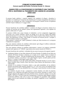 Bando Per La Concessione Di Contributi Una Tantum Per Il Sostegno Al Pagamento Dei Canoni Di Locazione Anno 2020