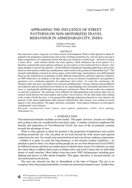 Appraising the Influence of Street Patterns on Non-Motorized Travel Behaviour in Ahmedabad City, India