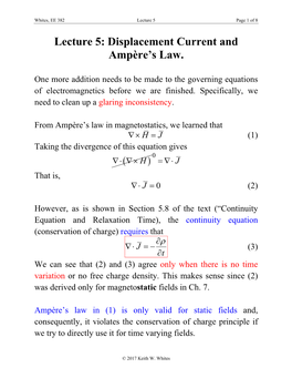 Lecture 5: Displacement Current and Ampère's Law