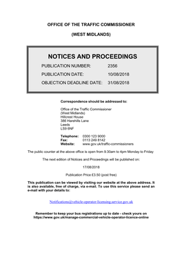 Notices and Proceedings for the West Midlands