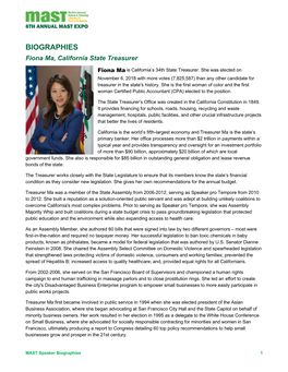 BIOGRAPHIES Fiona Ma, California State Treasurer