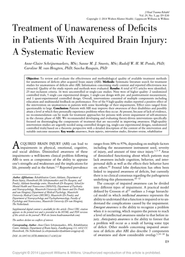 Treatment of Unawareness of Deficits in Patients with Acquired Brain Injury