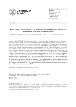 Acute Toxicity Associated with the Recreational Use of the Novel Dissociative Psychoactive Substance Methoxphenidine