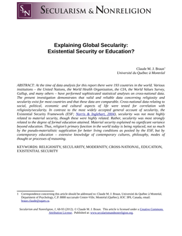 Explaining Global Secularity: Existential Security Or Education?