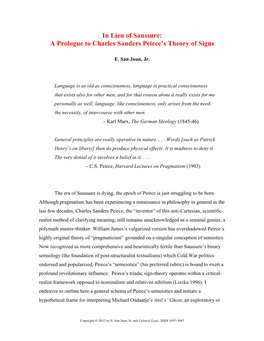 A Prologue to Charles Sanders Peirce's Theory of Signs