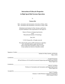 Interaction of Lifecycle Properties in High Speed Rail Systems Operation