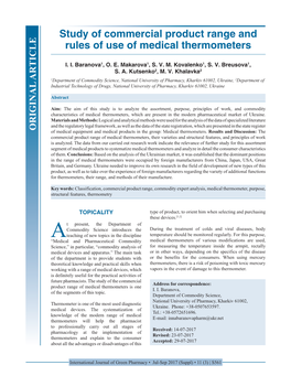 Study of Commercial Product Range and Rules of Use of Medical Thermometers