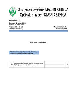 Оpćinski Službeni GLASNIK SJENICA Сјеница, 12