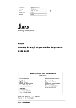 Nepal Country Strategic Opportunities Programme 2021-2026