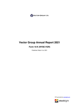 Vector Group Annual Report 2021