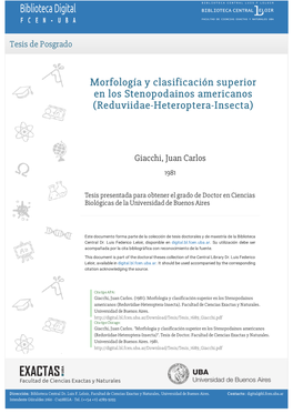 Morfología Y Clasificación Superior En Los Stenopodainos Americanos (Reduviidae-Heteroptera-Insecta)