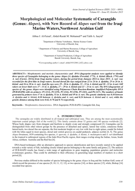 Genus: Alepes), with New Record of Alepes Vari from the Iraqi Marine Waters,Northwest Arabian Gulf