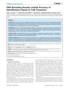 DNA Barcoding Reveals Limited Accuracy of Identifications Based on Folk Taxonomy