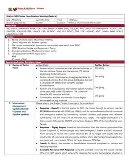 Shelter/NFI Cluster Coordination Meeting (Federal)