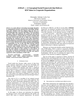 A Conceptual Social Framework That Delivers KM Values to Corporate Organizations