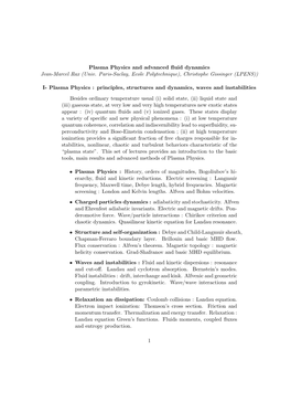 Plasma Physics and Advanced Fluid Dynamics Jean-Marcel Rax (Univ. Paris-Saclay, Ecole Polytechnique), Christophe Gissinger (LPEN