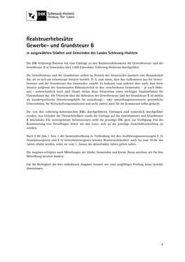 Und Grundsteuer B in Ausgewählten Städten Und Gemeinden Des Landes Schleswig-Holstein