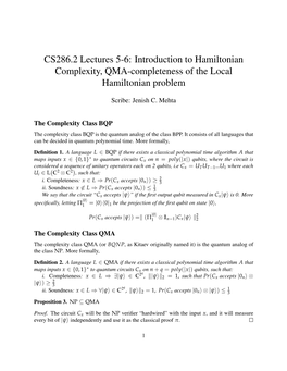 CS286.2 Lectures 5-6: Introduction to Hamiltonian Complexity, QMA-Completeness of the Local Hamiltonian Problem