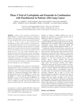 Phase I Trial of Carboplatin and Etoposide in Combination with Panobinostat in Patients with Lung Cancer