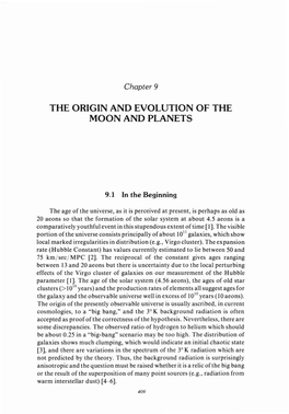 Chapter 9: the Origin and Evolution of the Moon and Planets