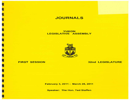 Journals of the Yukon Legislative Assembly First Session of the 32Nd