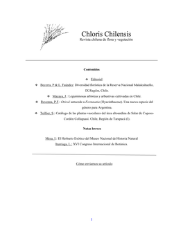 Contenidos Editorial. Becerra, P & L. Faúndez: Diversidad Florística De La Reserva Nacional Malalcahuello, IX Re