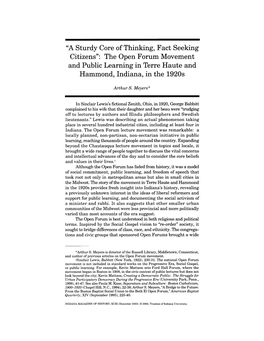 “A Sturdy Core of Thinking, Fact Seeking Citizens”: the Open Forum Movement and Public Learning in Terre Haute and Hammond, Indiana, in the 1920S